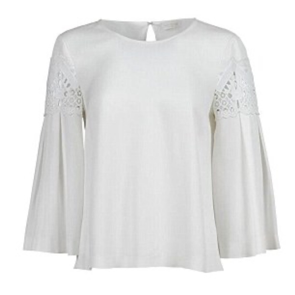 NWT Ramy Brook Lilly White Bell & Lace Sleeve Blouse